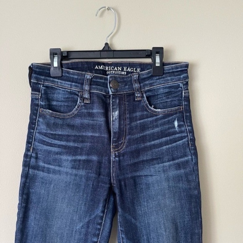 American Eagle Outfitters Jeans Womens US 4 Dark Wash Skinny Distressed Ripped - Picture 5 of 10